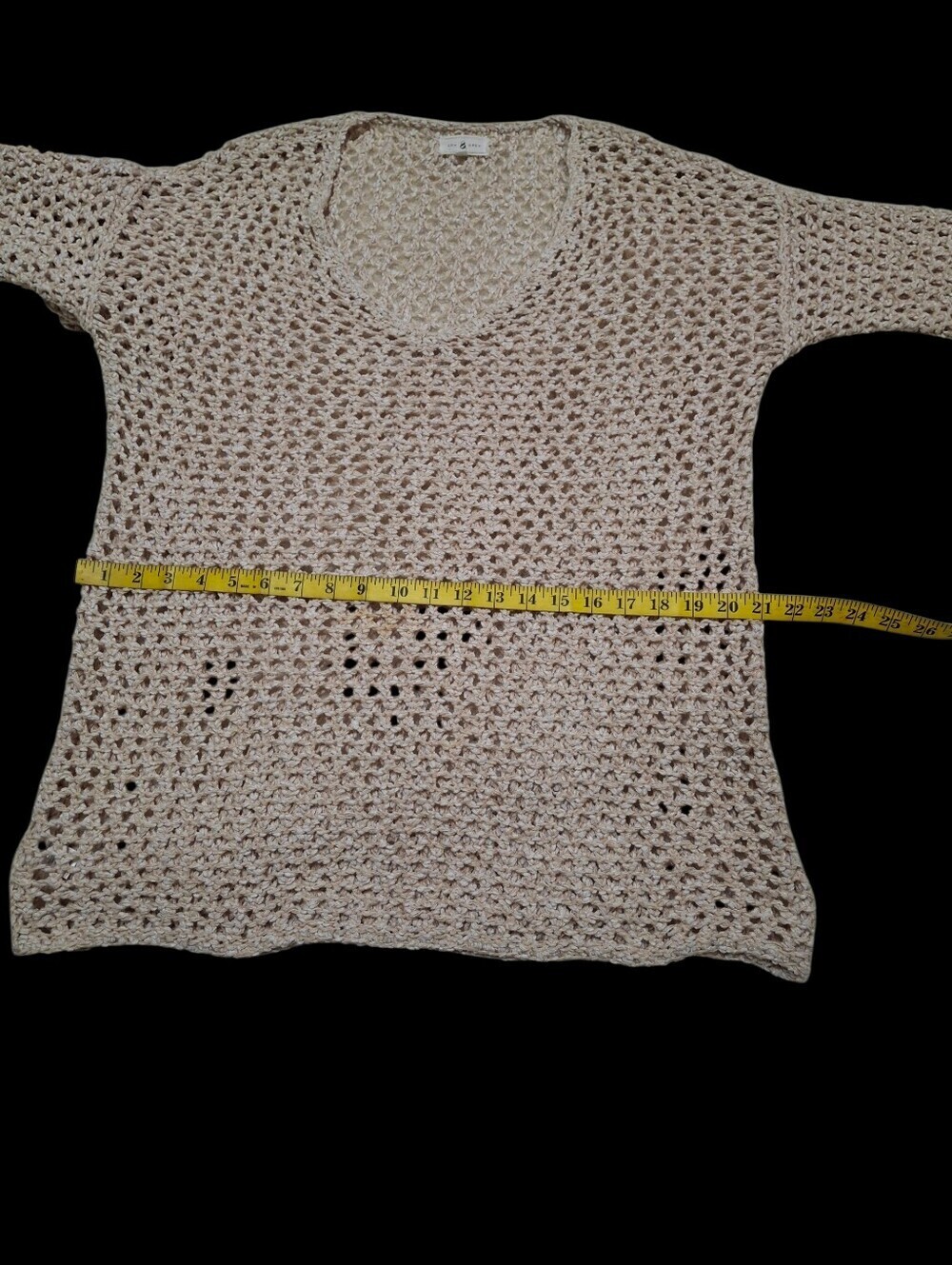Lou & Grey Crochet Long Sleeve Open Knit Beige Tunic Cover-Up   Women Size Small - Picture 13 of 16